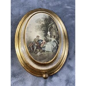 Vintage Reuge Swiss Edelweiss Musical Oval Wall Hanging Picture Frame Italy